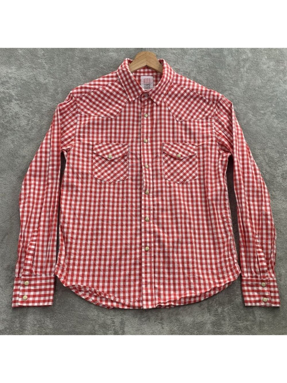 Topo Designs Western Shirt Men Medium Red Plaid Pearl Snap Button Cotton USA